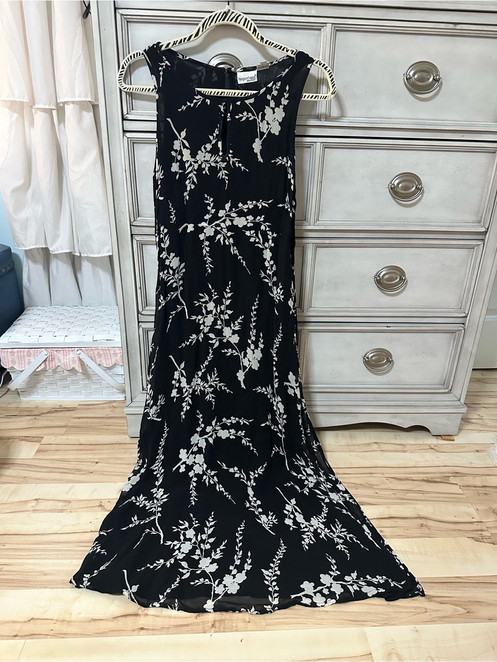 Newport News Black Maxi Dress with White Floral Print